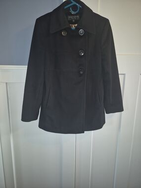 Black Wool Pea Coat Petite 4 Animal Print Lining